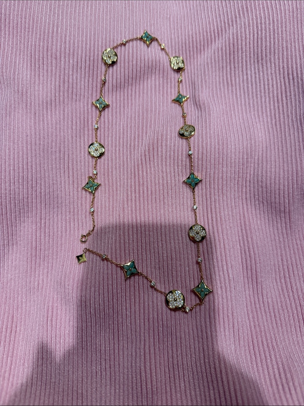 Elegant Green and Gold Station Necklace by